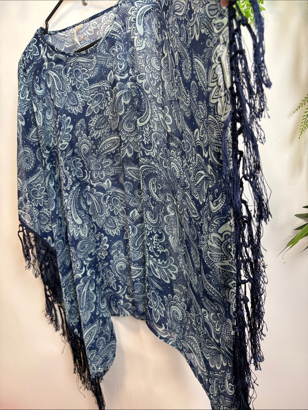 BDG Navy and White Paisley Fringe Kimono